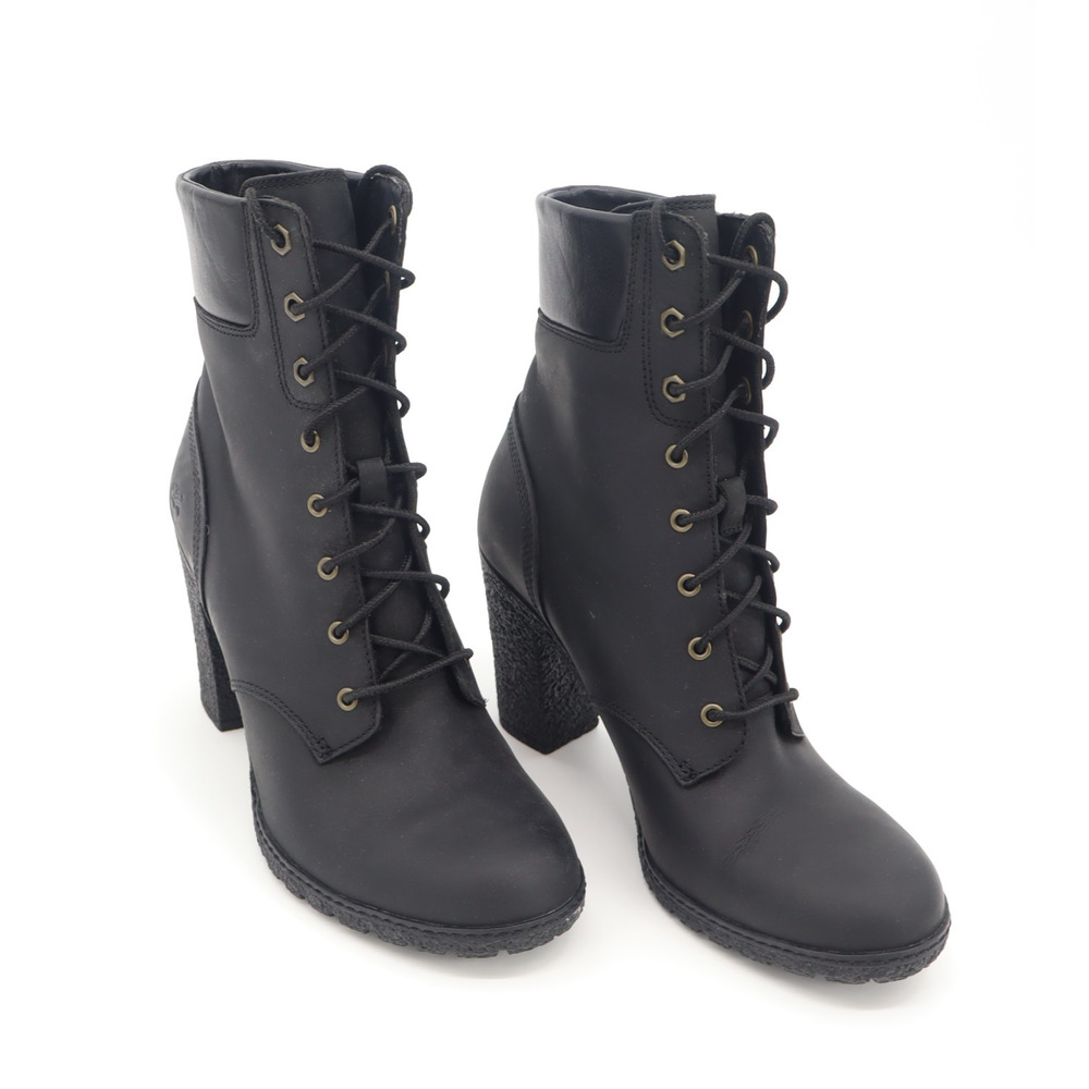 Timberland Women's Tillston Black Leather Lace Up Edgy Combat Boots Lug Sole 8